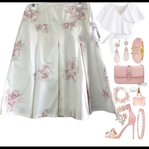 VINTAGE ๐งโโ๏ธ Raindrops embroidered midi length skirt size S - Picture 7 of 9